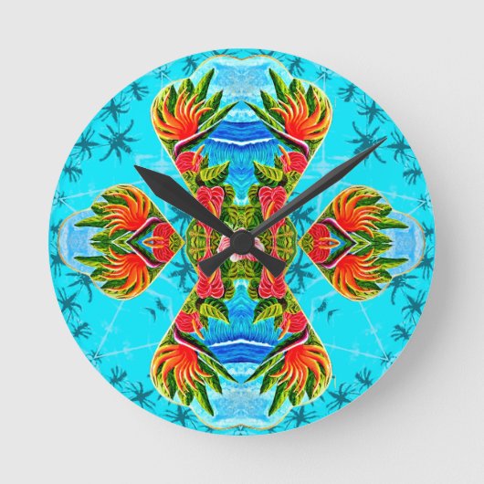 Hawaiian Bird of Paradise Cross (blau) Runde Wanduhr (Vorderseite)