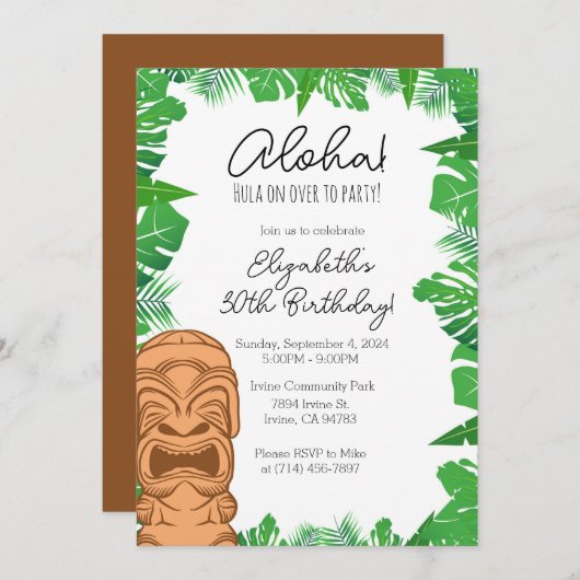 Hawaiian Birthday Einladung Template (Vorne/Hinten)