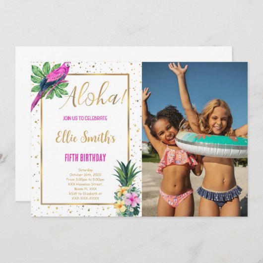 Hawaiian Birthday Foto Einladung (Vorne/Hinten)