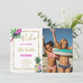 Hawaiian Birthday Foto Einladung (Stehend Vorderseite)