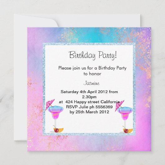 HAWAIIAN BIRTHDAY PARTY EINLADUNG 2 Goldpadel (Vorderseite)