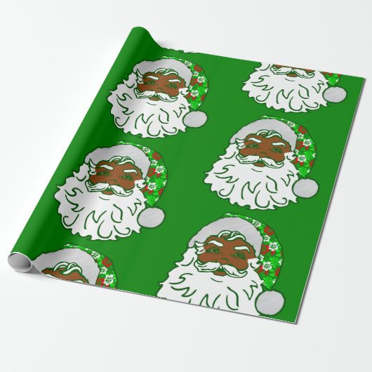 Hawaiian Black Santa Claus Geschenkpapier (Ungerollt)