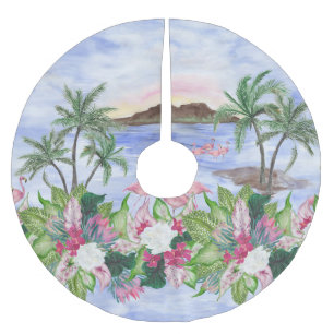 Hawaiian Bliss: tropisches Wasserfarbenmuster Polyester Weihnachtsbaumdecke