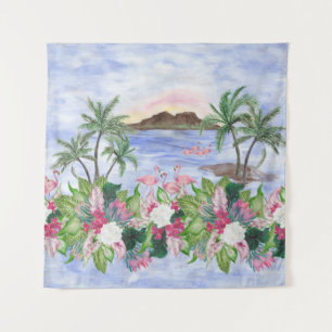 Hawaiian Bliss: tropisches Wasserfarbenmuster Wandteppich
