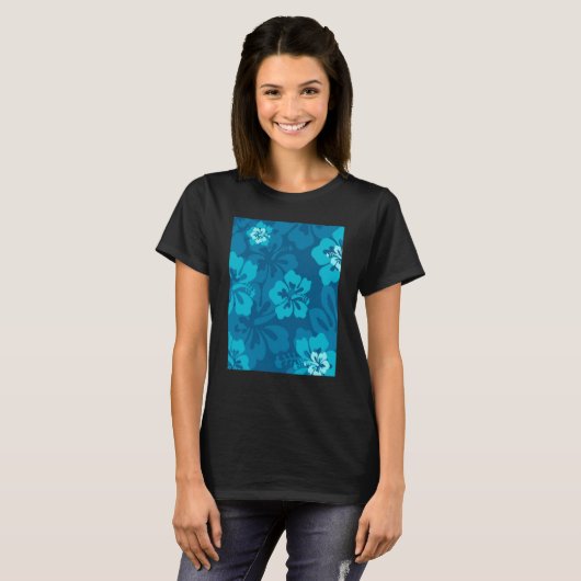 Hawaiian Blue Hibiscus Flower Tropical Floral T-Shirt (Vorne ganz)