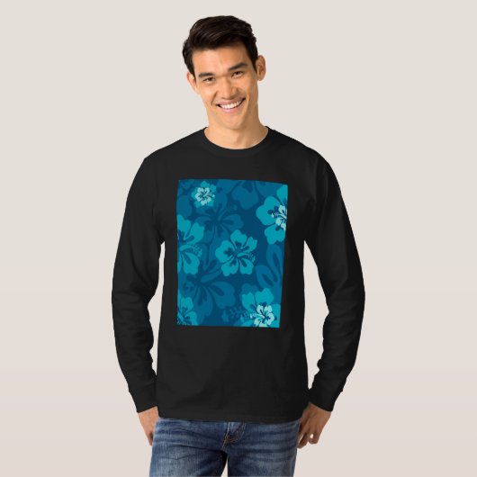 Hawaiian Blue Hibiscus Flower Tropical Floral T-Shirt (Vorne ganz)