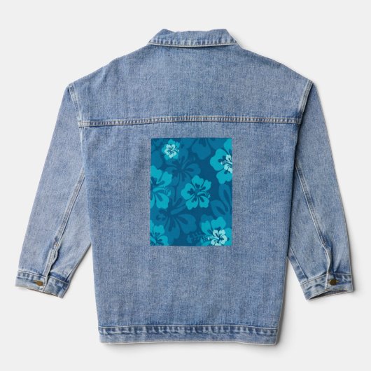 Hawaiian Blue Hibiskus Blume Tropical Floral Jeansjacke (Rückseite)