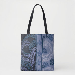 Hawaiian Blue Tapa Honu Tote Bag Tasche