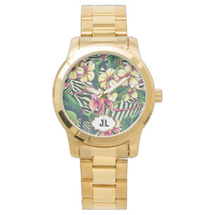 Hawaiian Bold Plumeria Bright Floral Personalisier Armbanduhr