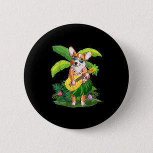 Hawaiian Corgi Dog & amp; Ananas Ukulele Summer Button