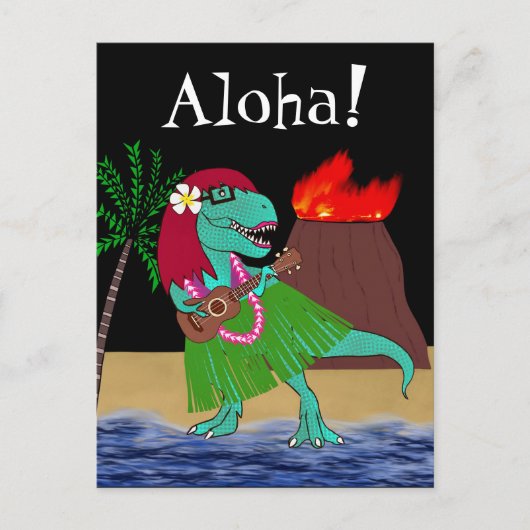 Hawaiian Dinosaur Ukulele Postkarte (Vorderseite)
