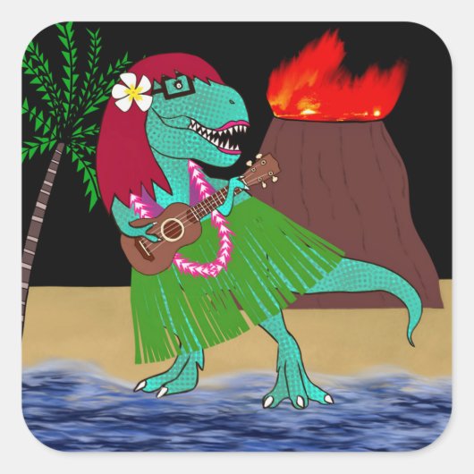 Hawaiian Dinosaur Ukulele Quadratischer Aufkleber (Vorderseite)