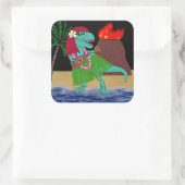 Hawaiian Dinosaur Ukulele Quadratischer Aufkleber (Tasche)