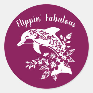 Hawaiian Dolphin Flippin Fabulous-Wein Farbe Runder Aufkleber
