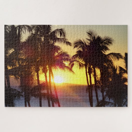 Hawaiian Exotic Beach Palmen Sonnenuntergang Lands Puzzle (Horizontal)