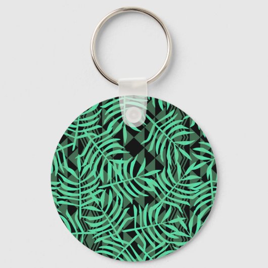 Hawaiian Exotic tropischen Palm Leaf Türkis Schwar Schlüsselanhänger (Vorderseite)
