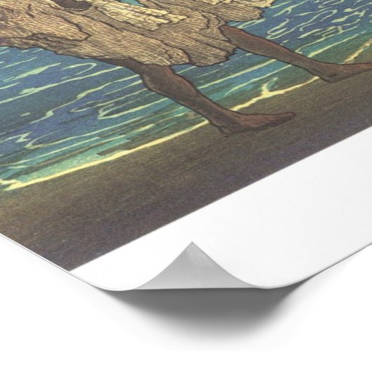 Hawaiian Fisherman, Holzschnitt Poster (Ecke)