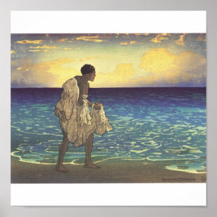 Hawaiian Fisherman, Holzschnitt Poster
