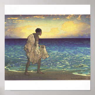 Hawaiian Fisherman, Holzschnitt Poster