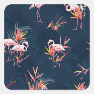 Hawaiian Flamingo: Tropisches Vintages Kunstwerk Quadratischer Aufkleber