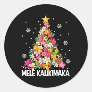 Hawaiian Floral Christmas Tree Mele Kalikimaka Tro Runder Aufkleber