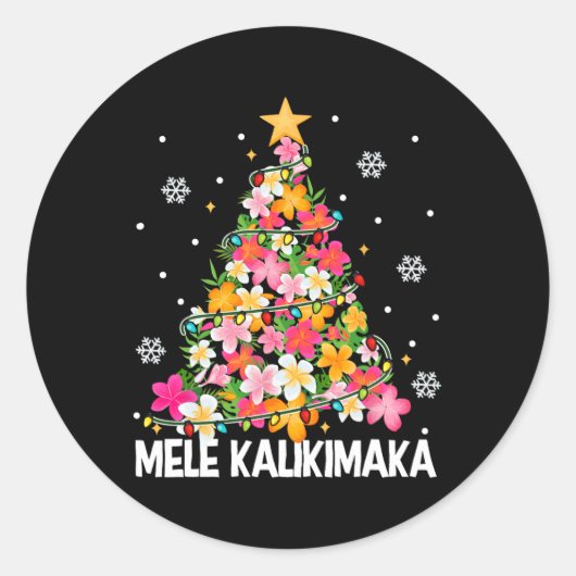 Hawaiian Floral Christmas Tree Mele Kalikimaka Tro Runder Aufkleber (Vorderseite)
