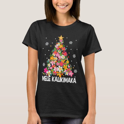 Hawaiian Floral Christmas Tree Mele Kalikimaka Tro T-Shirt (Vorderseite)