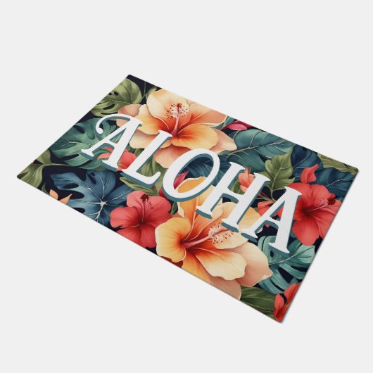 Hawaiian Floral Doormat - Aloha Welcome Door Mat Fußmatte (Schrägansicht)