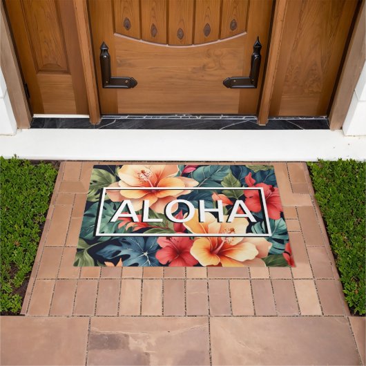Hawaiian Floral Doormat - Moderner Aloha Willkomme Fußmatte (Außenbereich)