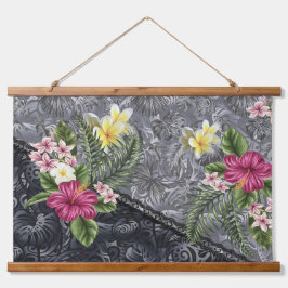 Hawaiian Floral Tapa Fusion Wandteppich Mit Holzrahmen