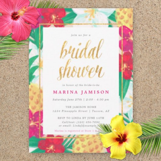 Hawaiian Floral Tropical Bridal Shower Einladungen