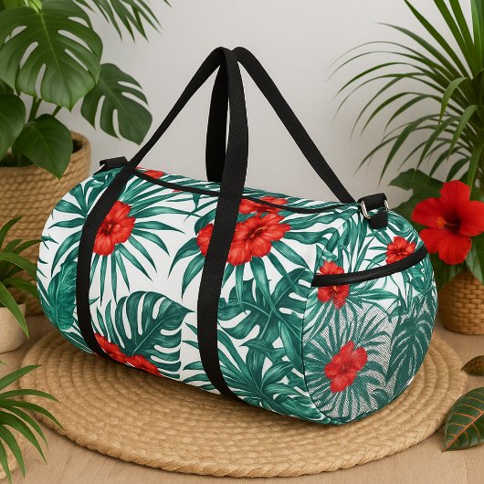Hawaiian Floral Watercolor Tropical Flower Design Duffle Bag