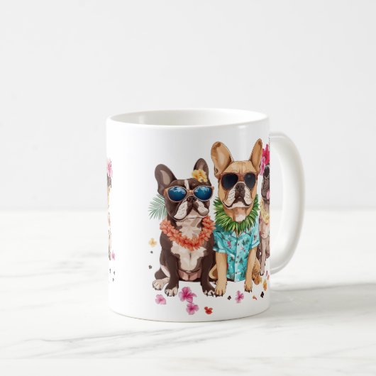 Hawaiian French Bulldogs Flower Lei Kaffeetasse (VorderseiteRechts)