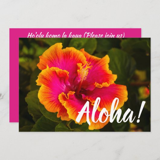 Hawaiian Fuchsia und Orange Hibiskus aus Kauai Einladung (Vorne/Hinten)