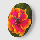 Hawaiian Fuchsia und Orange Hibiskus aus Kauai Große Wanduhr (Winkel)