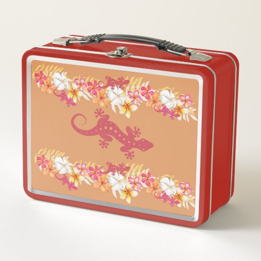 Hawaiian Gecko und Plumeria Retro Lunch Box (Vorderseite)