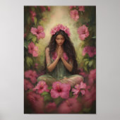 Hawaiian Goddess Laka Pink Hibiscus Forest Art Poster (Vorne)