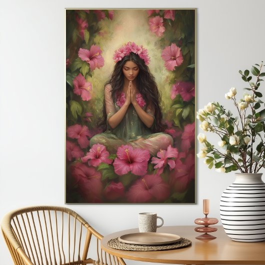 Hawaiian Goddess Laka Pink Hibiscus Forest Art Poster