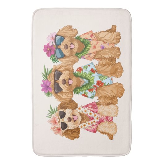 Hawaiian Goldendoodle Dogs Flower Lei Badematte (Vorderseite Vertikal)
