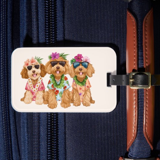 Hawaiian Goldendoodle Dogs Flower Lei Gepäckanhänger (Vorderseite Insitu 4)
