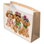 Hawaiian Goldendoodle Dogs Flower Lei Große Geschenktüte (Rückseite Schrägansicht)