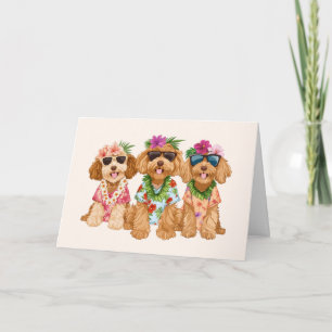 Hawaiian Goldendoodle Hunde Blume Lei Karte
