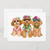 Hawaiian Goldendoodle Hunde Blume Lei Postkarte (Vorne/Hinten)