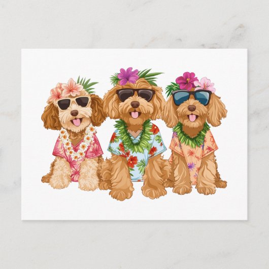 Hawaiian Goldendoodle Hunde Blume Lei Postkarte (Vorderseite)