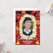 Hawaiian Graduation Plumeria Lei Confetti Photo Karte (Vorderseite/Rückseite Beispiel)