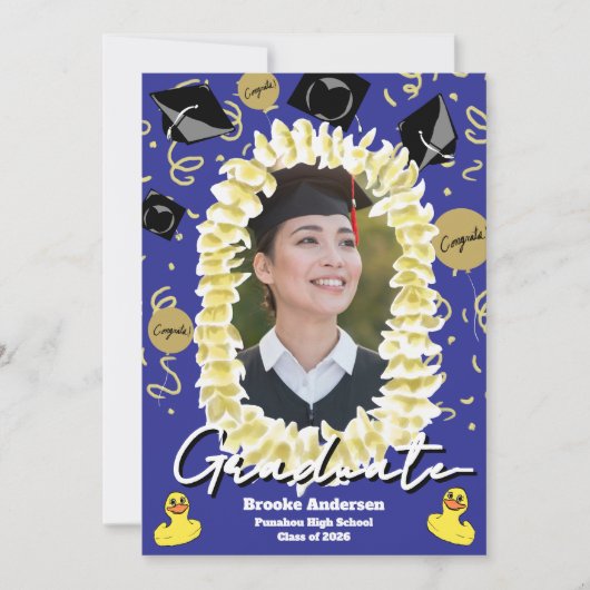 Hawaiian Graduation Plumeria Lei Confetti Photo Karte (Vorderseite)