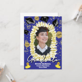 Hawaiian Graduation Plumeria Lei Confetti Photo Karte (Vorderseite/Rückseite Beispiel)