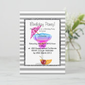 HAWAIIAN GRAY STRIPE COCKTAIL BIRTHDAY EINLADUNG (Stehend Vorderseite)