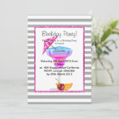 HAWAIIAN GRAY STRIPE COCKTAIL BIRTHDAY PINK EINLADUNG (Stehend Vorderseite)