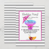 HAWAIIAN GRAY STRIPE COCKTAIL BIRTHDAY PINK EINLADUNG (Vorne/Hinten)
